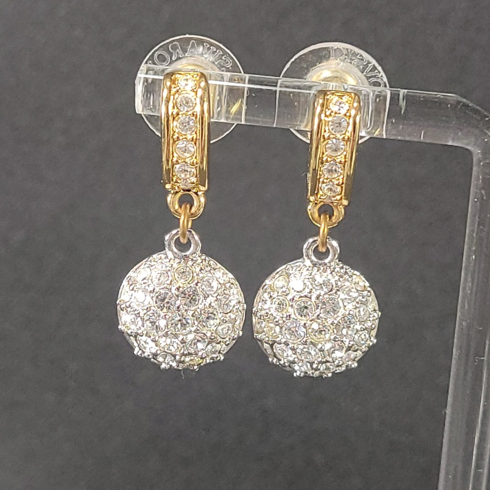 Swarovski Pavi Crystal Earrings Women Gold Silver Two Tone Dangle Drop Pavé